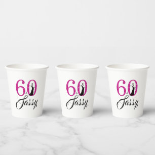 Chic Hot Pink Glitzer Sechzig Sassy 60. Geburtstag Pappbecher