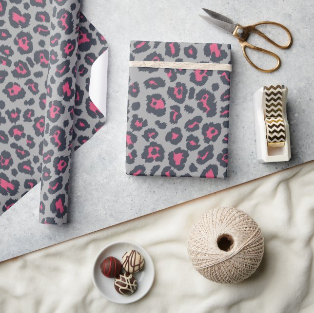 Chic Hot Pink Grau Leopard Druckmuster Geschenkpapier (Basteln)