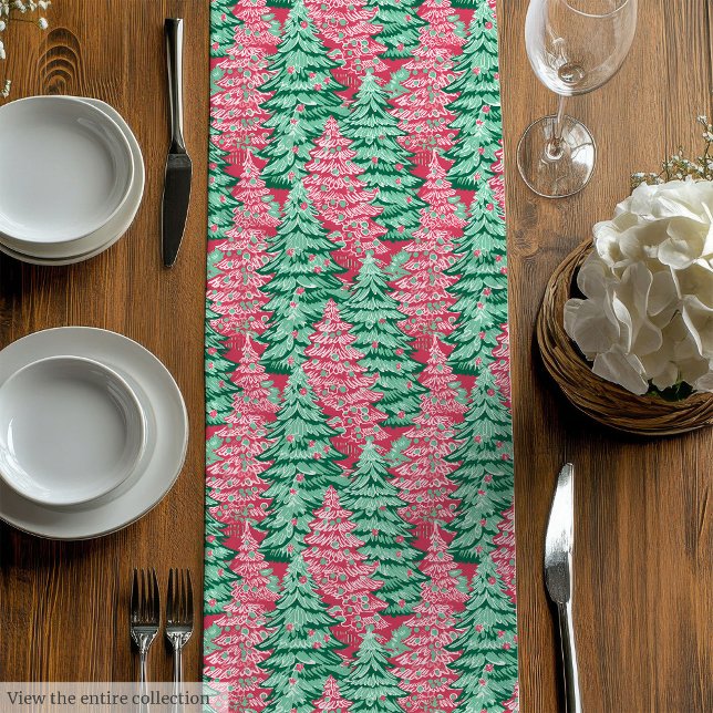 Chic hot pink green preppy Christmas table runner Mittelgroßer Tischläufer (Chic hot pink green preppy Christmas table runner)