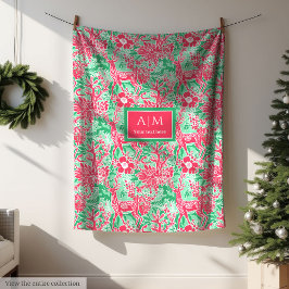 Chic hot pink green watercolor preppy festive fleecedecke