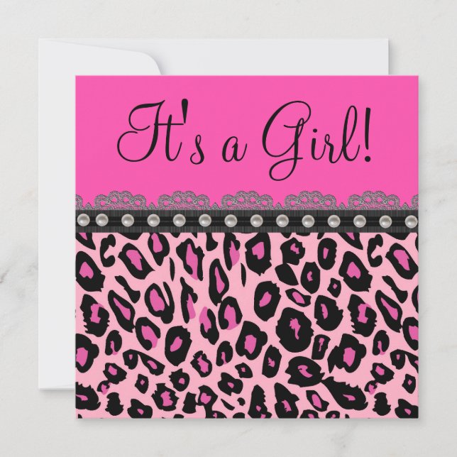 Chic Hot Pink Leopard Baby Dusche Einladung (Vorderseite)