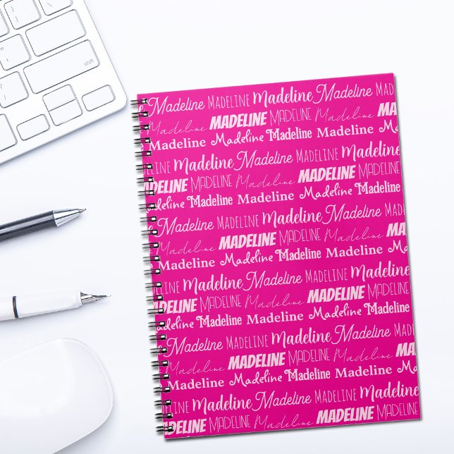 Chic Hot Pink Personalized Girls Name Collage Notizblock (Von Creator hochgeladen)