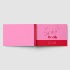 Chic Hot Pink Red Script Birthday Gästebuch