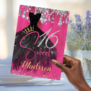 Chic hot pink silber Glitzer Tropfen süß 16 Einladung