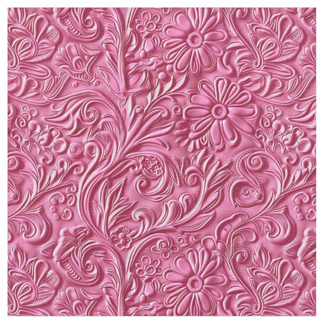 Chic hot pink tooled leather floral stoff (Nahaufnahme)