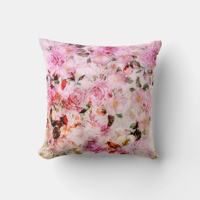 Chic Hübsch Blush Pink Aquarellfarben Rose Floral Kissen (Vorderseite)