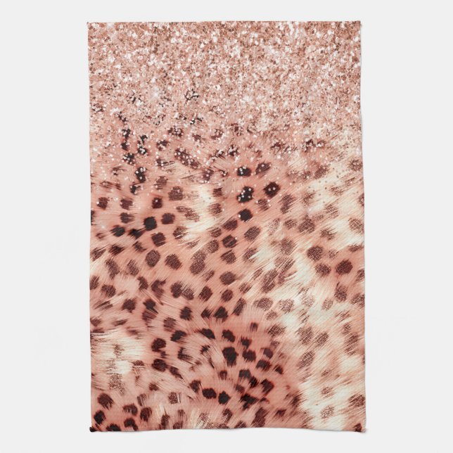 Chic Hübsch Girly Rose Gold Leopard Glitzer Liebe Geschirrtuch (Vertikal)