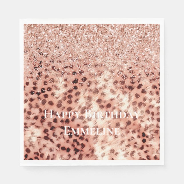 Chic Hübsch Girly Rose Gold Leopard Glitzer Liebe Serviette (Vorderseite)
