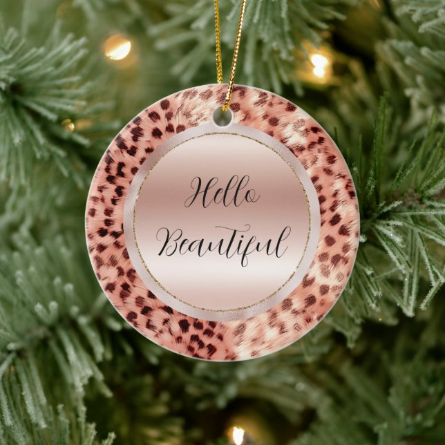 Chic Hübsch Girly Rose Gold Leopard Keramik Ornament (Baum)