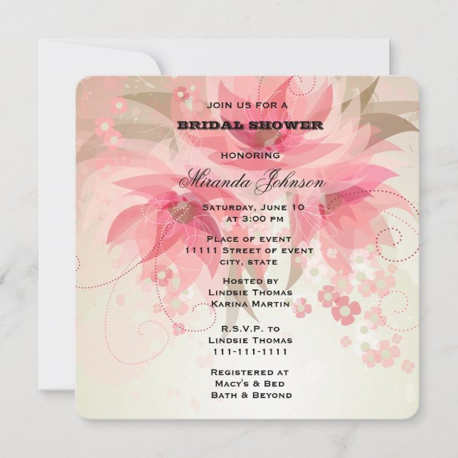 Chic Hübsch Pink Floral Brautparty Einladung (Vorderseite)