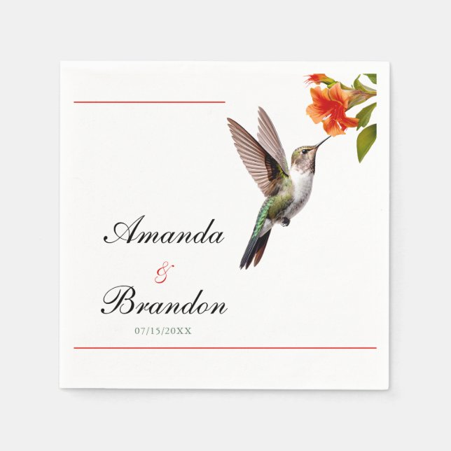 Chic Hummingbird und Orange Blume Wedding Serviette (Vorderseite)