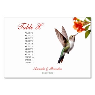 Chic Hummingbird und Orange Blume Wedding Tischnummer