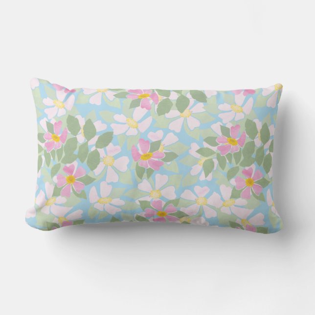 Chic Hund Rose auf Sky Blue Lumbar Pillow Lendenkissen (Vorderseite)