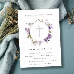 Chic Hütte Meadow Lilac Floral Wreath Taufe Einladung
