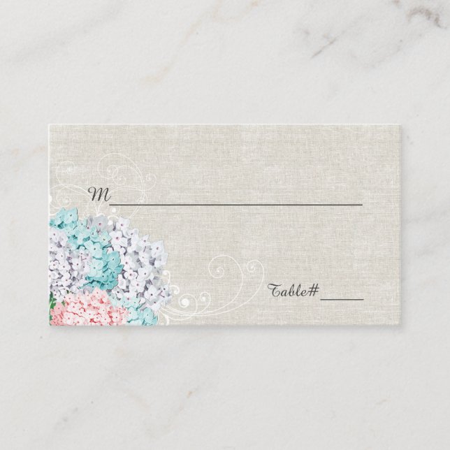 Chic Hydrangeas Wedding Platzkarte (Vorderseite)