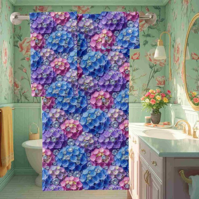 Chic Hydrangeen und Diamanten Handtuch-Set Badhandtuch Set (Von Creator hochgeladen)