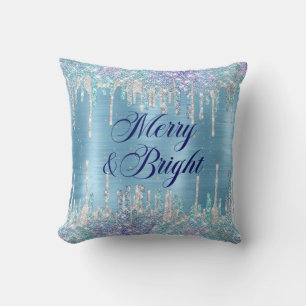 Chic ice blue aqua dripping Glitzer Weihnachten Kissen