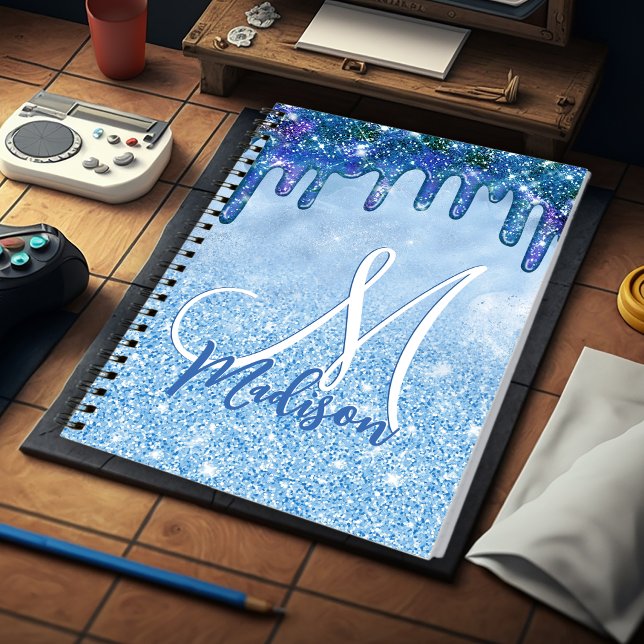 Chic ice blue ombre Glitzer Tropfen Monogramm Note Notizblock (Von Creator hochgeladen)