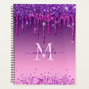 Chic Imitate Dunkle Tropfen Lila Glitzer Monogram Planer