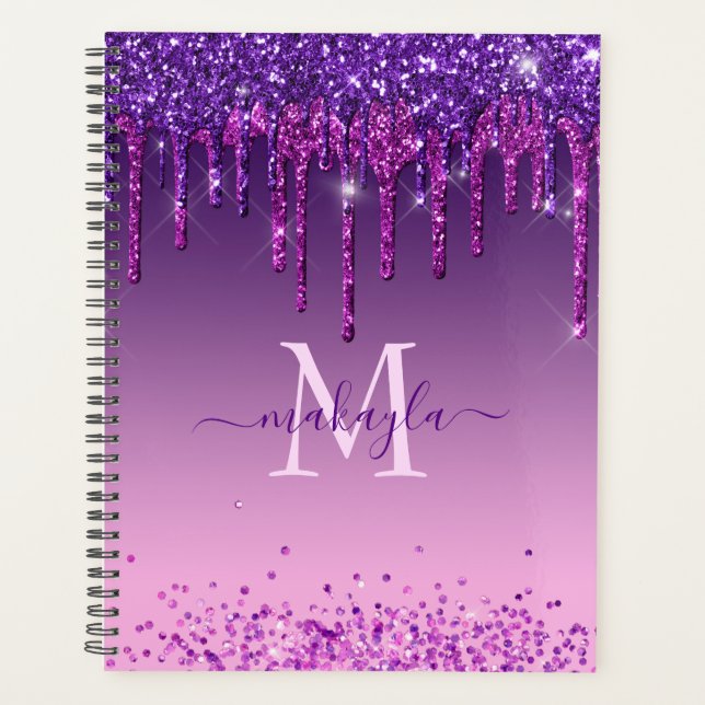 Chic Imitate Dunkle Tropfen Lila Glitzer Monogram  Planer (Vorderseite)