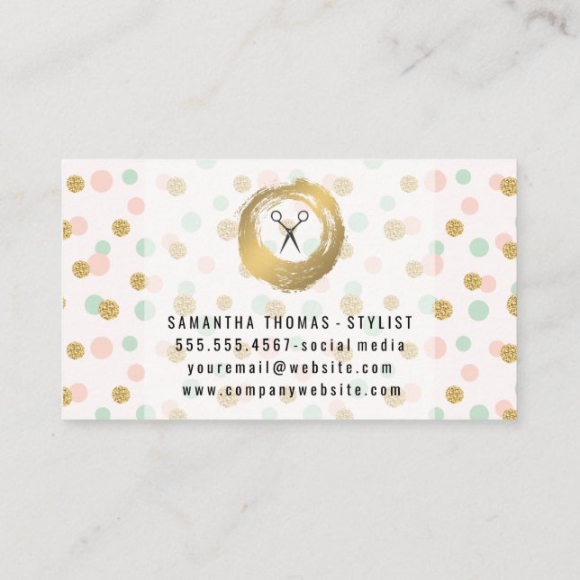 Chic Imitate Gold Brushed | Glitzer Polka Dots Visitenkarte (Rückseite)