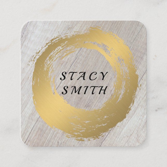 Chic Imitate Gold Brushed | Holzkörner Quadratische Visitenkarte (Vorderseite)