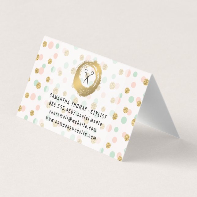 Chic Imitate Gold Brushed | Polka Dots Glitzer Visitenkarten (Rückseite)