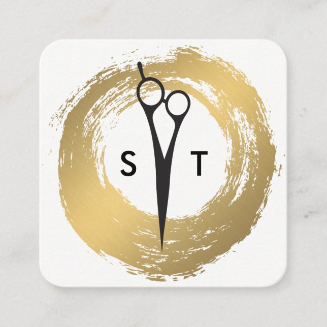 Chic Imitate Gold Brushed Salon Stylist Monogram Quadratische Visitenkarte (Vorderseite)
