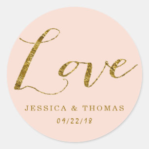 Chic Imitate Gold Foil & Blush Pink Hochzeitsstimm Runder Aufkleber