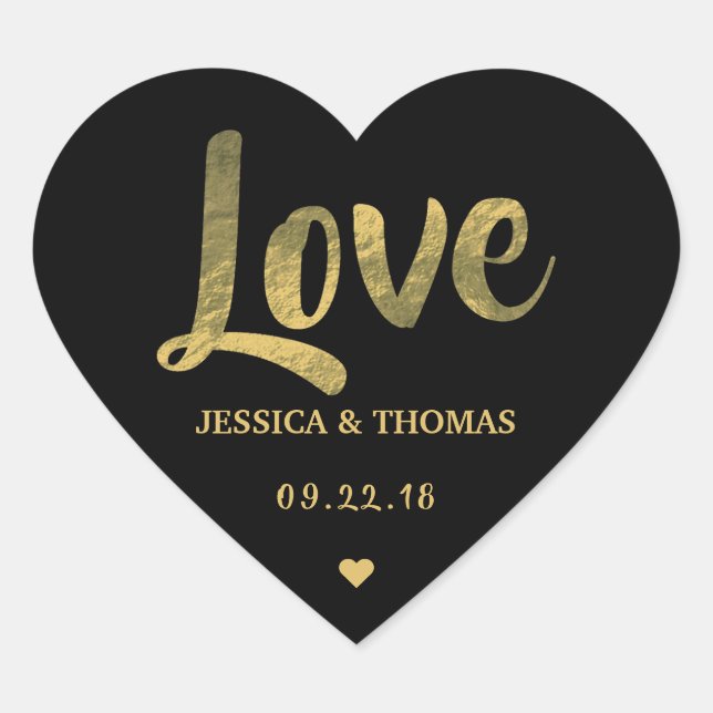 Chic Imitate Gold Foil Custom Wedding Liebe Templa Herz-Aufkleber (Vorderseite)