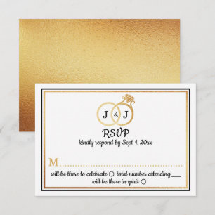 Chic Imitate Gold Foil Monogram Wedding Rings Einladung