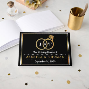 Chic Imitate Gold Foil Monogram Wedding Rings Gästebuch