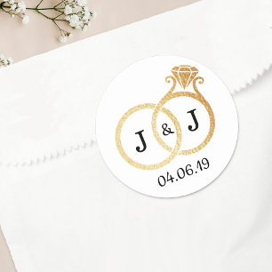 Chic Imitate Gold Foil Monogram Wedding Rings Runder Aufkleber