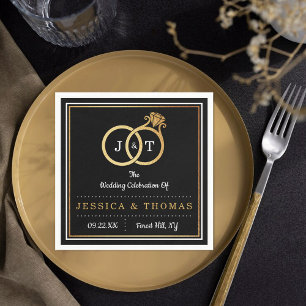 Chic Imitate Gold Foil Monogram Wedding Rings Serviette