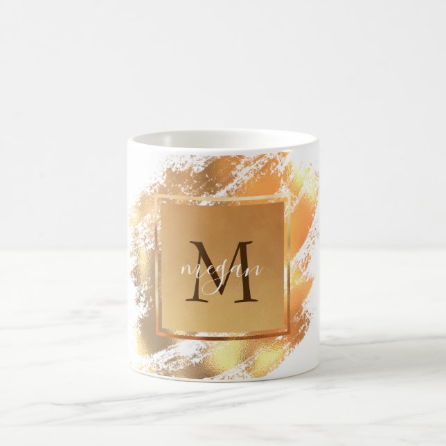 Chic Imitate Gold Glam Brushstroke Mit Monogramm Kaffeetasse (Mittel)