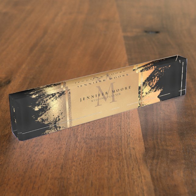 Chic Imitate Gold Glam Brushstroke Mit Monogramm Namensplakette (Seite)