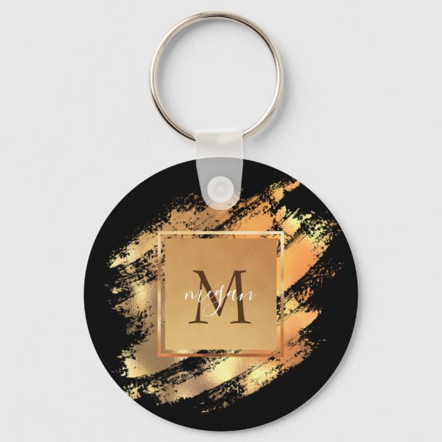 Chic Imitate Gold Glam Brushstroke Mit Monogramm Schlüsselanhänger (Vorderseite)