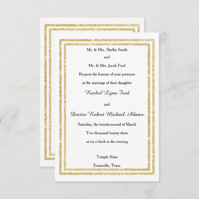 Chic Imitate Gold Glittered Trim - 3x5 Hochzeit Ei Einladung (Vorne/Hinten)