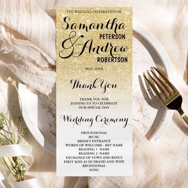 Chic Imitate Gold Glitzer ombre Wedding Programm (Von Creator hochgeladen)