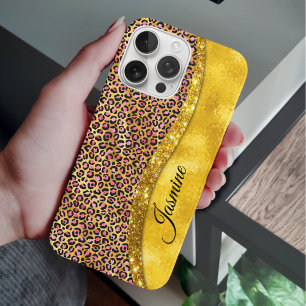 Chic Imitate Gold Glitzer Rosa Tierprint Monogram iPhone 16 Pro Hülle
