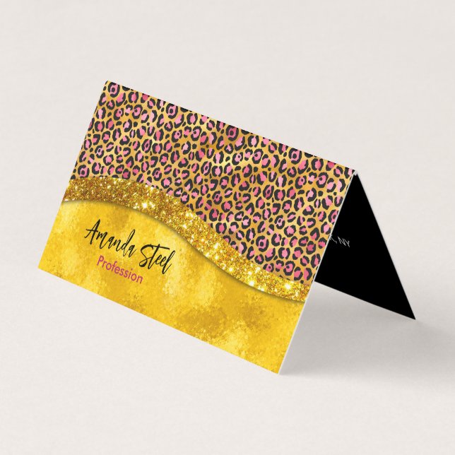 Chic Imitate Gold Glitzer Rosa Tierprint Monogram Visitenkarten (Vorderseite)