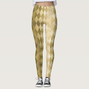 Chic Imitate Gold Harlequin Diamond Pattern Leggings