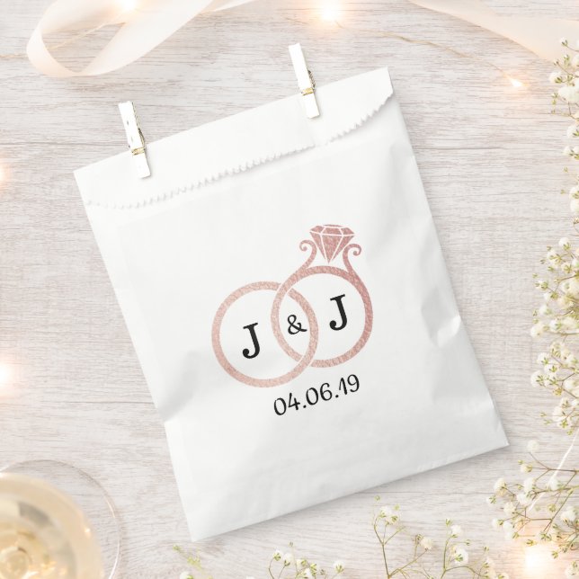 Chic Imitate Rose Gold Foil Monogram Wedding Rings Geschenktütchen (Ausgeschnitten)