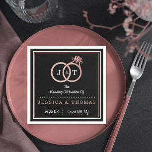 Chic Imitate Rose Gold Foil Monogram Wedding Rings Serviette