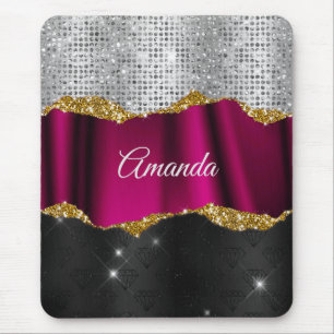 Chic Imitate silber Glitzer Fuchsia schwarze Monog Mousepad