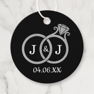 Chic Imitate Silver Foil Monogram Wedding Rings Geschenkanhänger