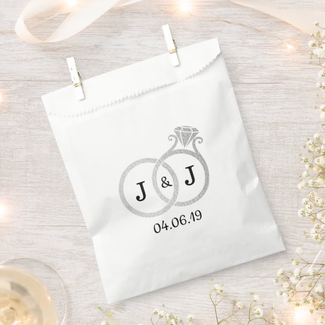 Chic Imitate Silver Foil Monogram Wedding Rings Geschenktütchen (Ausgeschnitten)