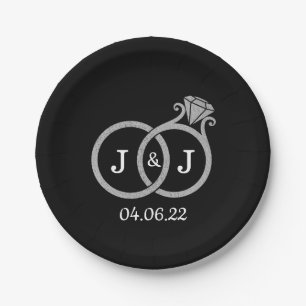 Chic Imitate Silver Foil Monogram Wedding Rings Pappteller