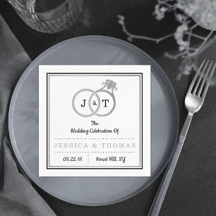 Chic Imitate Silver Foil Monogram Wedding Rings Serviette