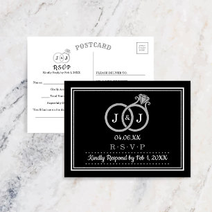 Chic Imitate Silver Foil Monogram Wedding Rings UA Einladungspostkarte
